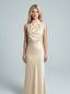 Asymmetric Lace Trim Satin Maxi Dress - Champagne
