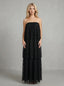 Black Strapless Tiered Floral Lace Maxi Dress