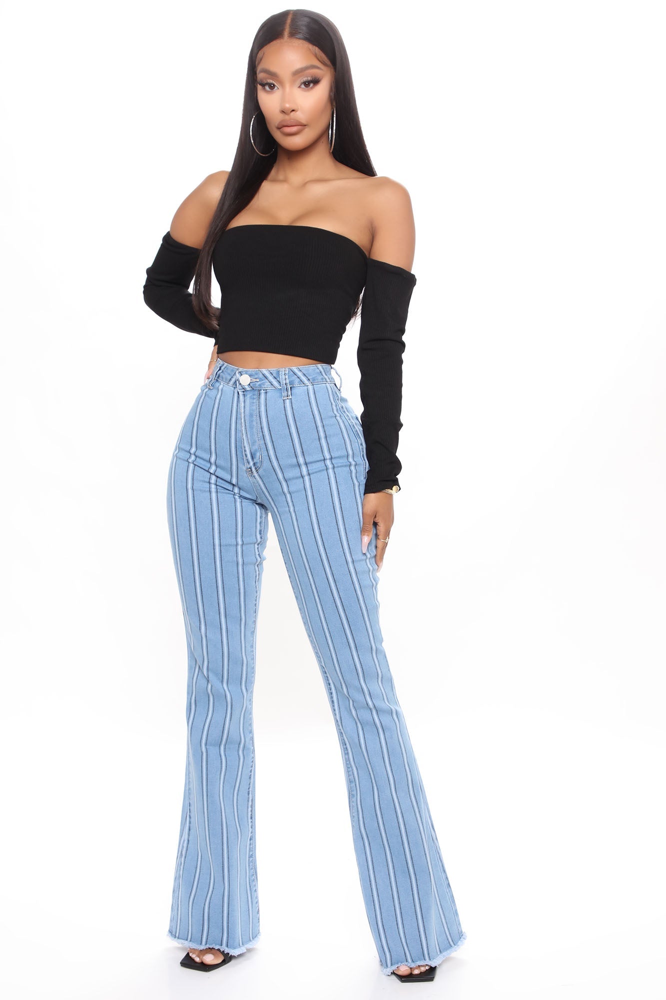 Valentina Stripe High Rise Flare Jeans - Medium Blue Wash Secondary image