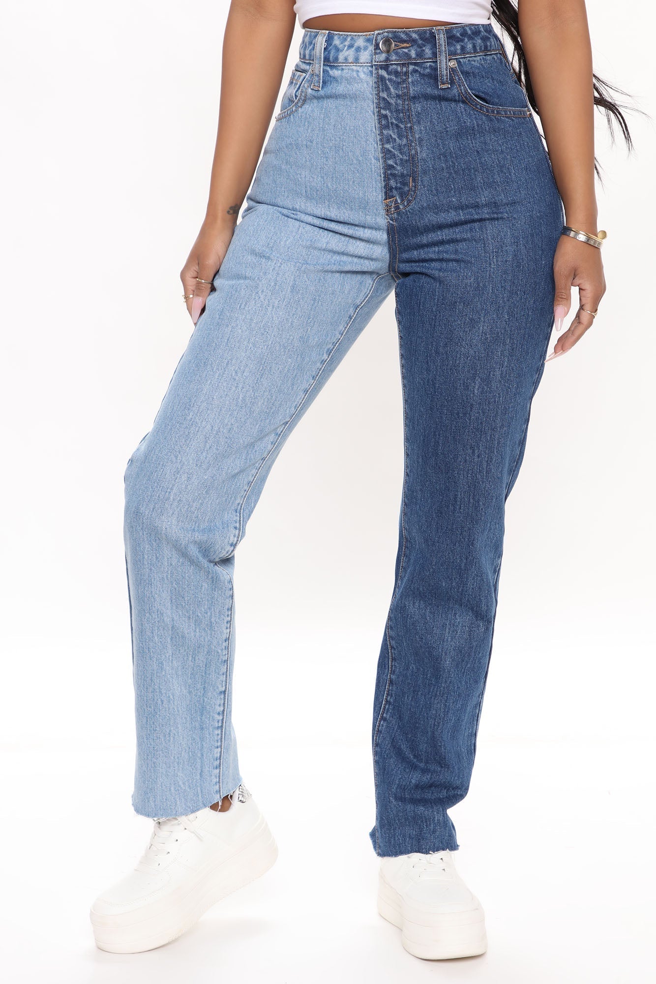 Writers Block Two Tone Mom Jeans - Blue/combo Secondary image