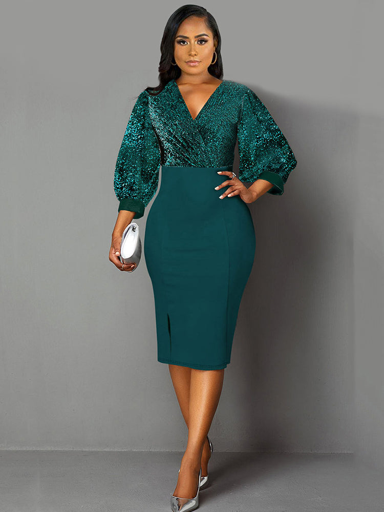 Flash Patchwork Slit Midi Dress Main image