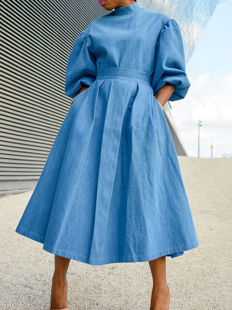 Turtleneck Puff Sleeve Midi Dress Main image
