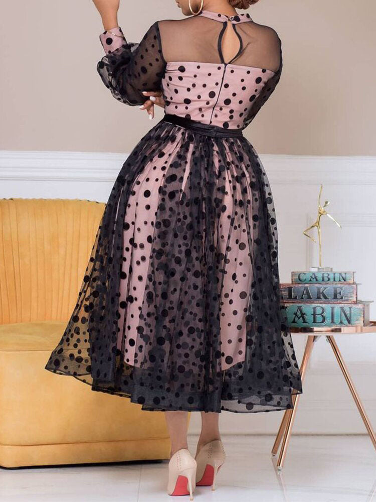 Polka Dot Mesh Patchwork Dress Secondary image
