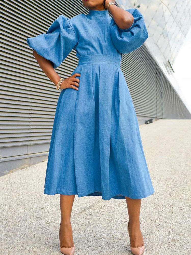 Turtleneck Puff Sleeve Midi Dress Secondary image