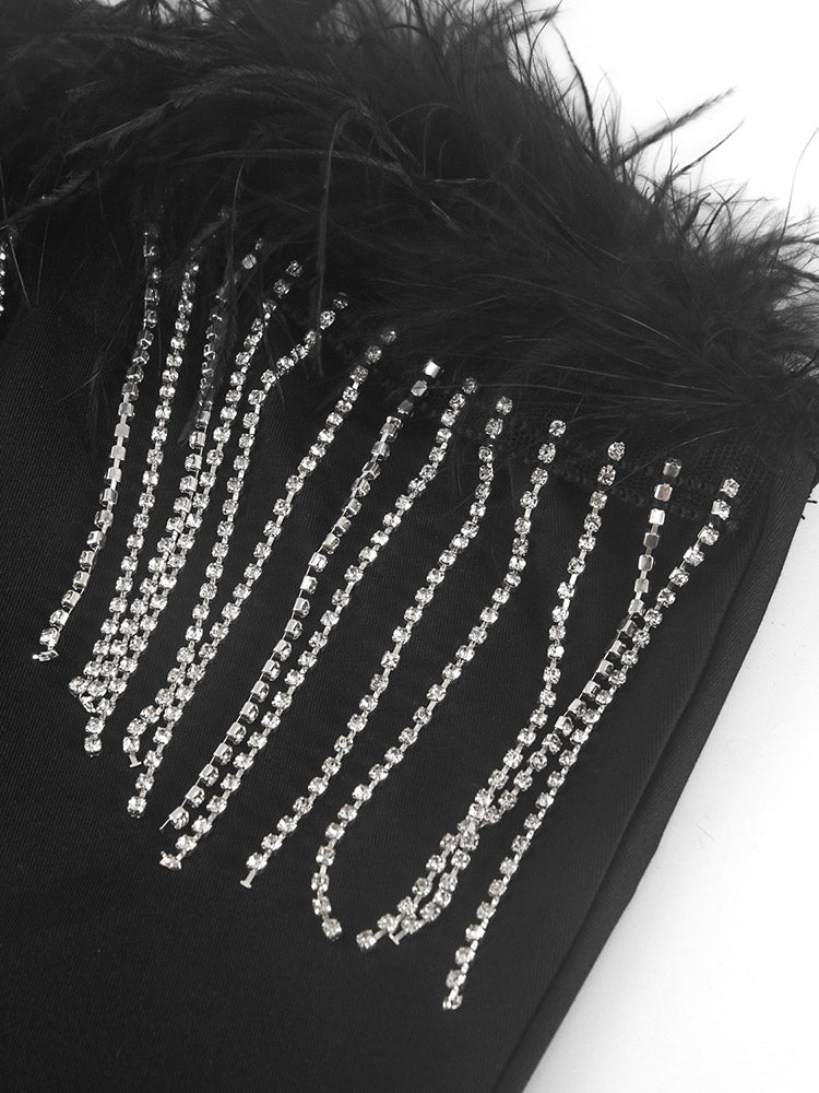 Feather Rhinestone Tassel Dresses