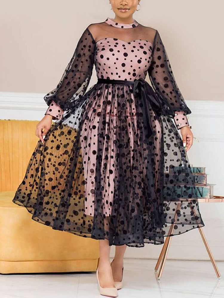 Polka Dot Mesh Patchwork Dress Main image
