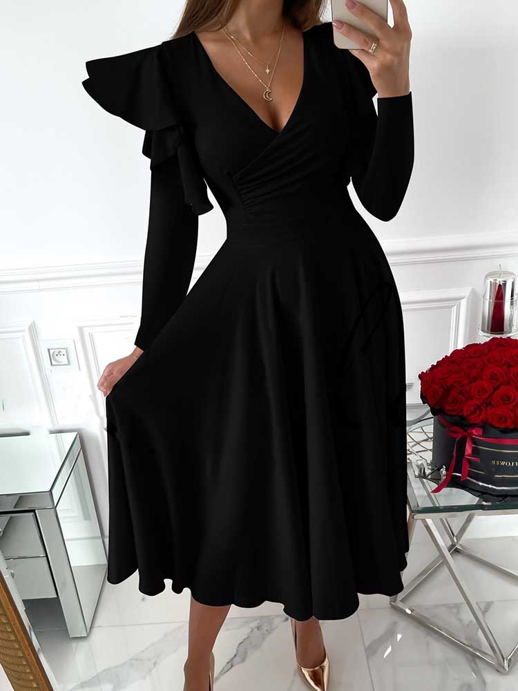 V Neck Ruffled Long Sleeved Dress Secondary image