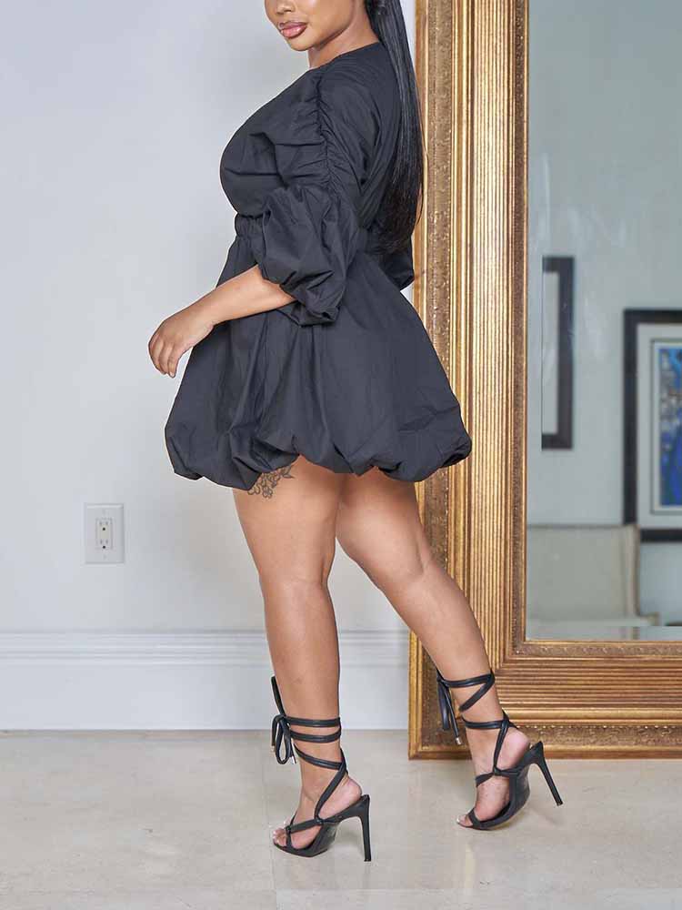 V Neck Puff Sleeve Mini Dress Secondary image