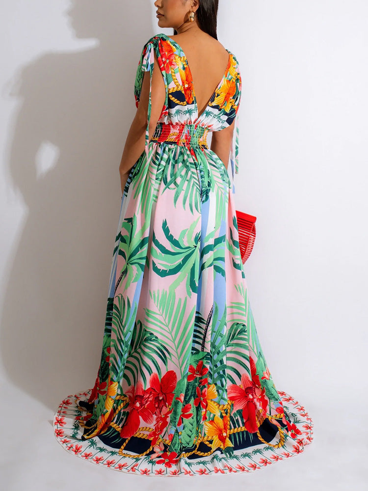 Sleeveless Elastic Waist Floral Dress Secondary image