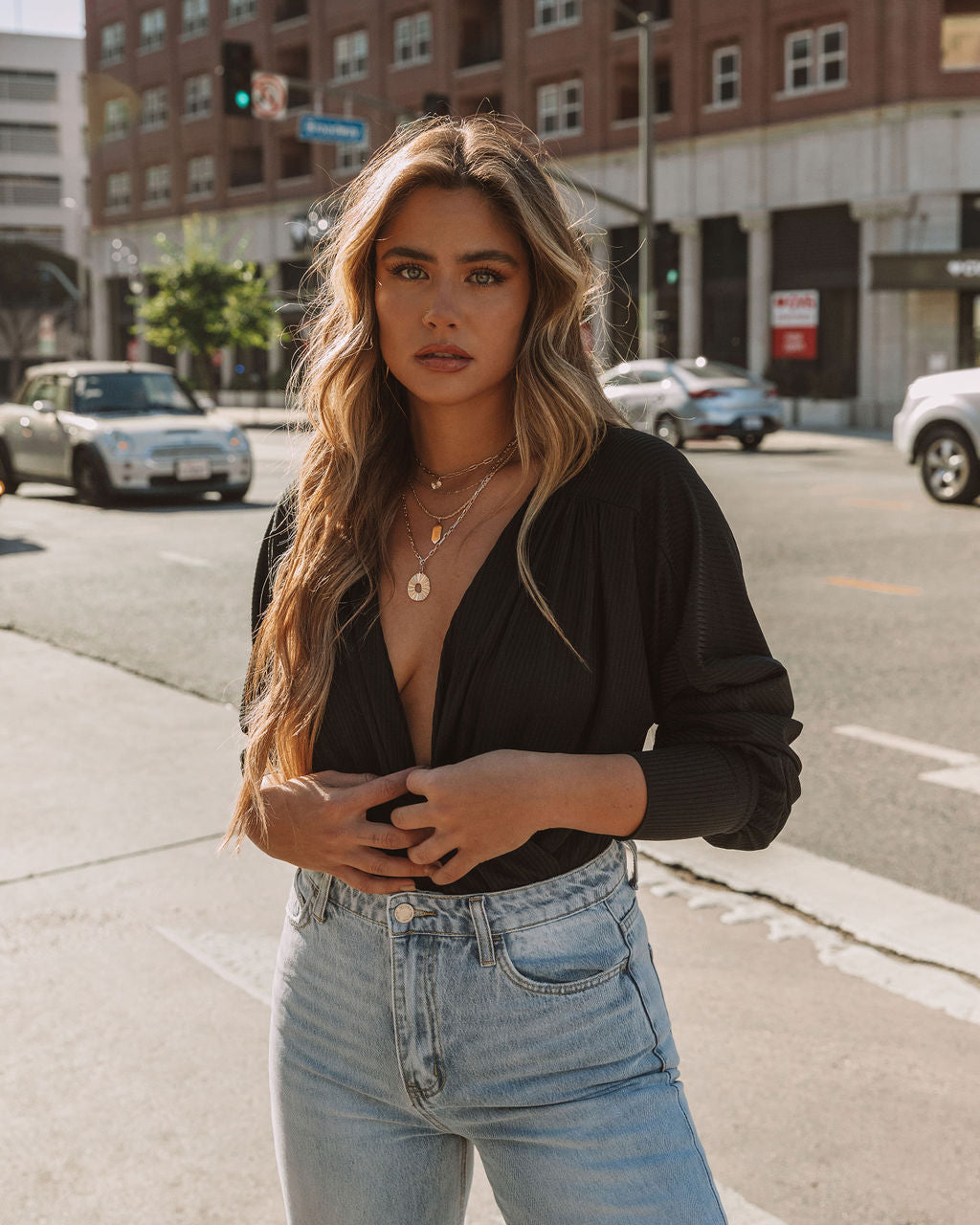 Veda Drape Bodysuit - Black Main image