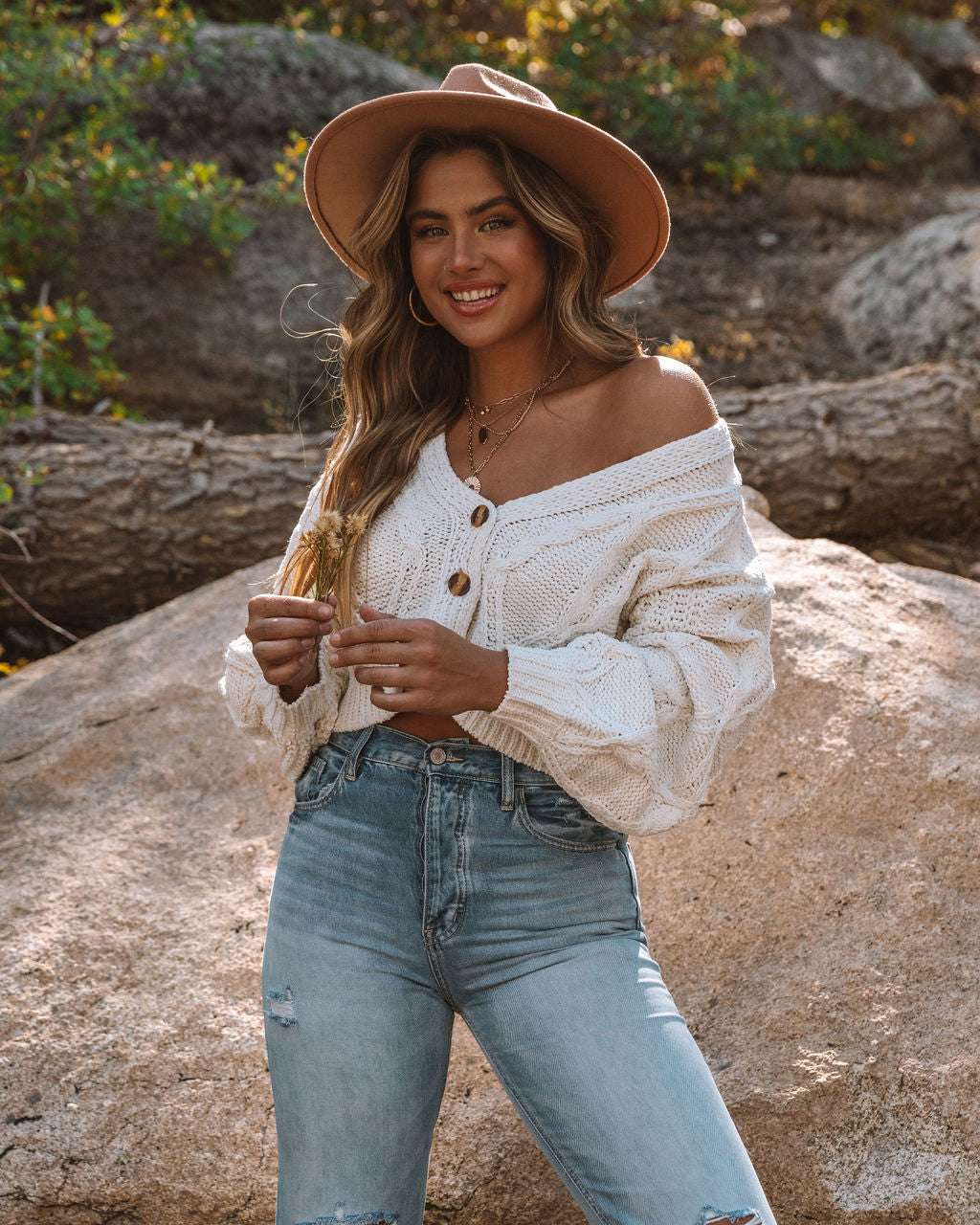 Tyler Button Front Chenille Crop Cardigan - Ivory Main image