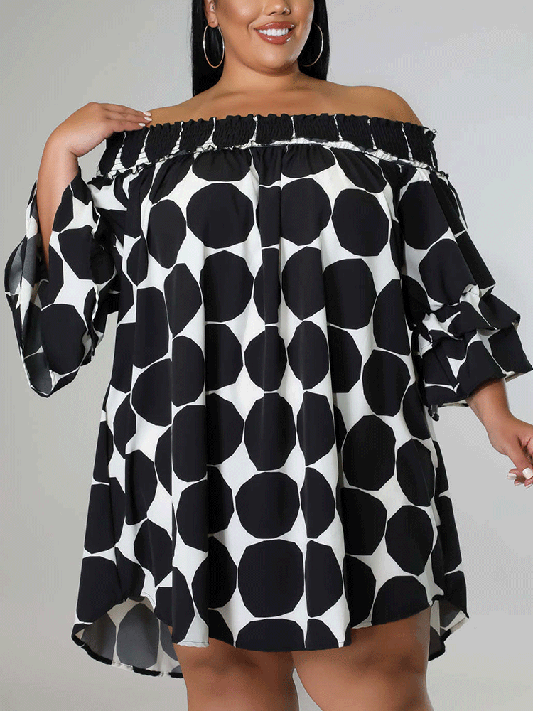 Off Shoulder Dot  Midi Dress