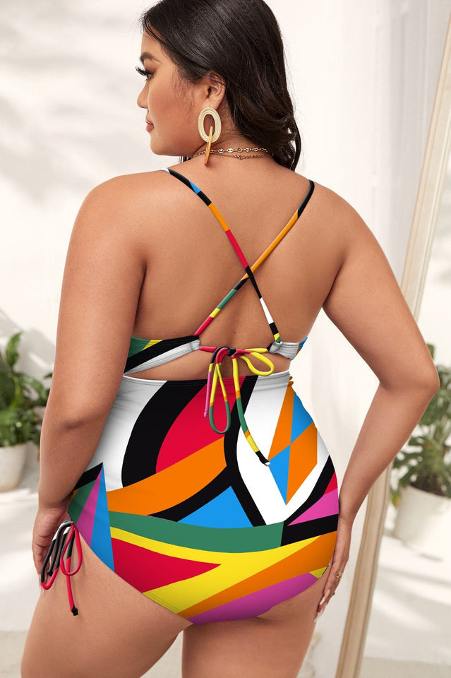 (XL-4XL) Floral Print Cutout One Piece Swimsuit Secondary image