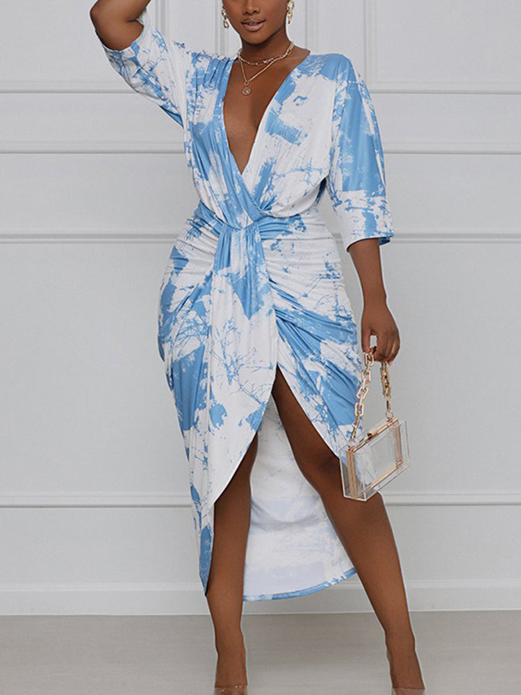 Tie Dye Split Joint Fold Asymmetrical Dresses Main image