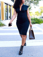 V Neck Solid Color Mini Dress