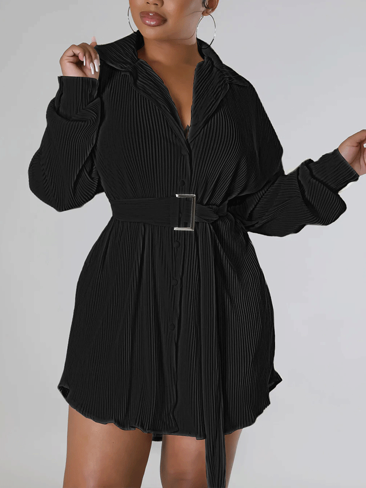 Ruched Long Sleeve Mini Dress With Belt Main image