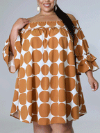 Off Shoulder Dot  Midi Dress
