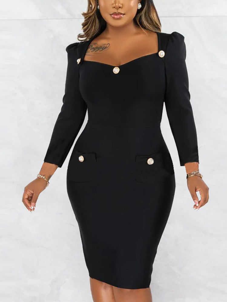 Square Neck Elegant Midi Dress Main image