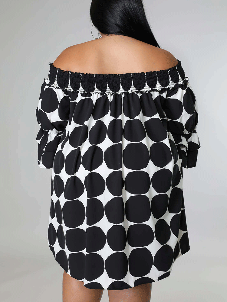 Off Shoulder Dot  Midi Dress