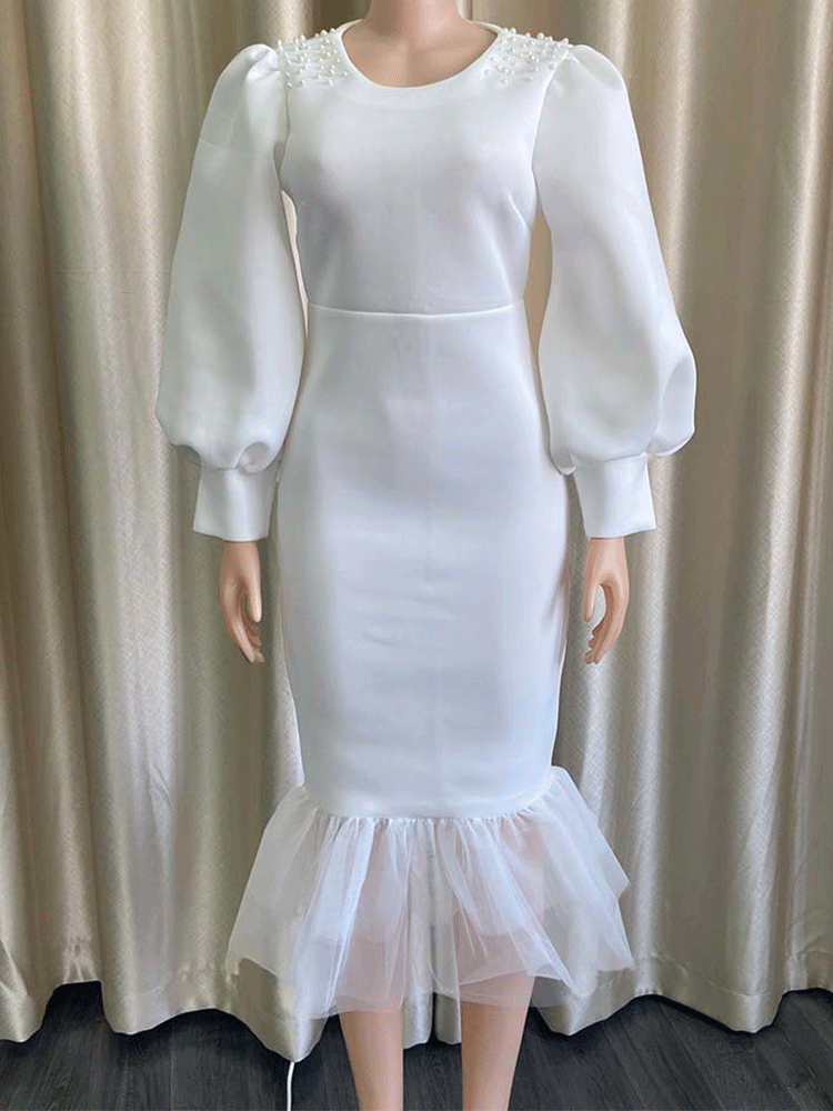 Beaded Mesh Patchwork Midi Dress Secondary image