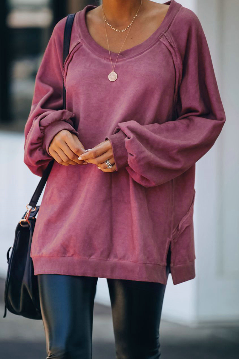 Solid Split Joint Backless O Neck Tops Main image