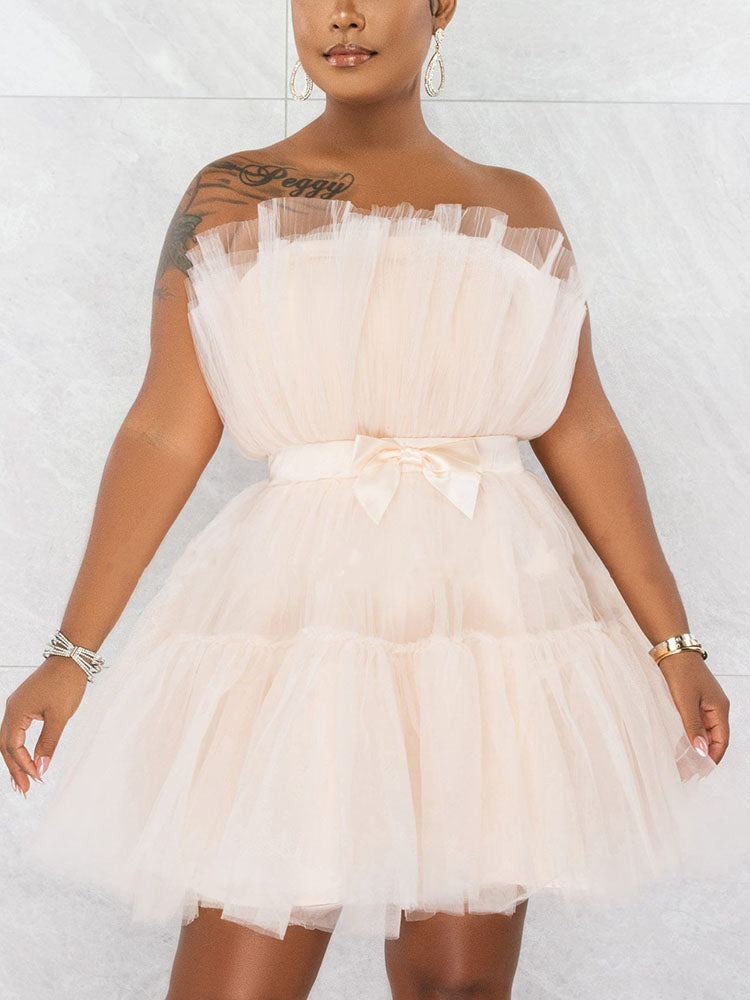 Bow Decor Layered Tulle Cocktail Dress Main image