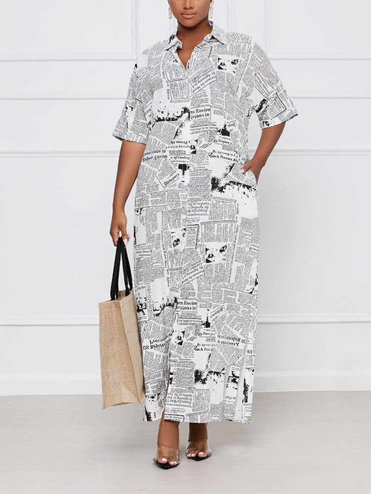 Newspaper Print Shirt Dress Main image