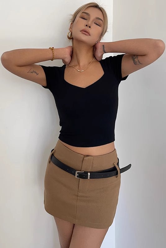 Short Sleeve Solid Cut Out Tops Main image