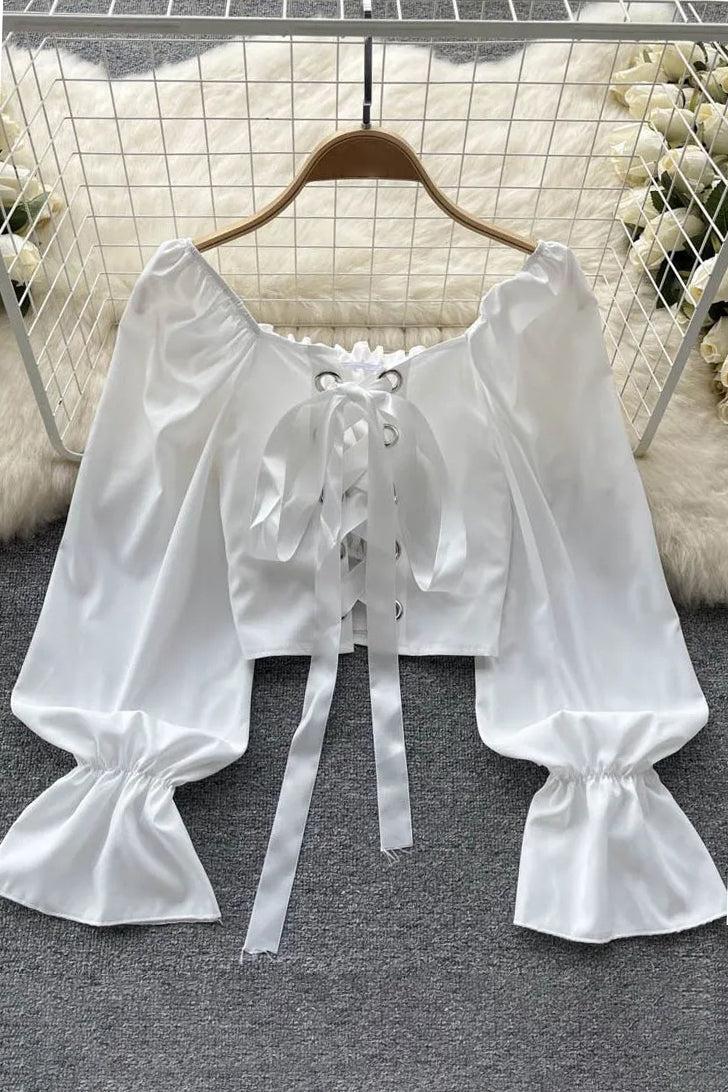 Bandage Gothic Tops Lantern Sleeve Short Blouse Shirts Secondary image