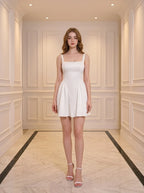 White Square Neck Backless Bow Mini Dress