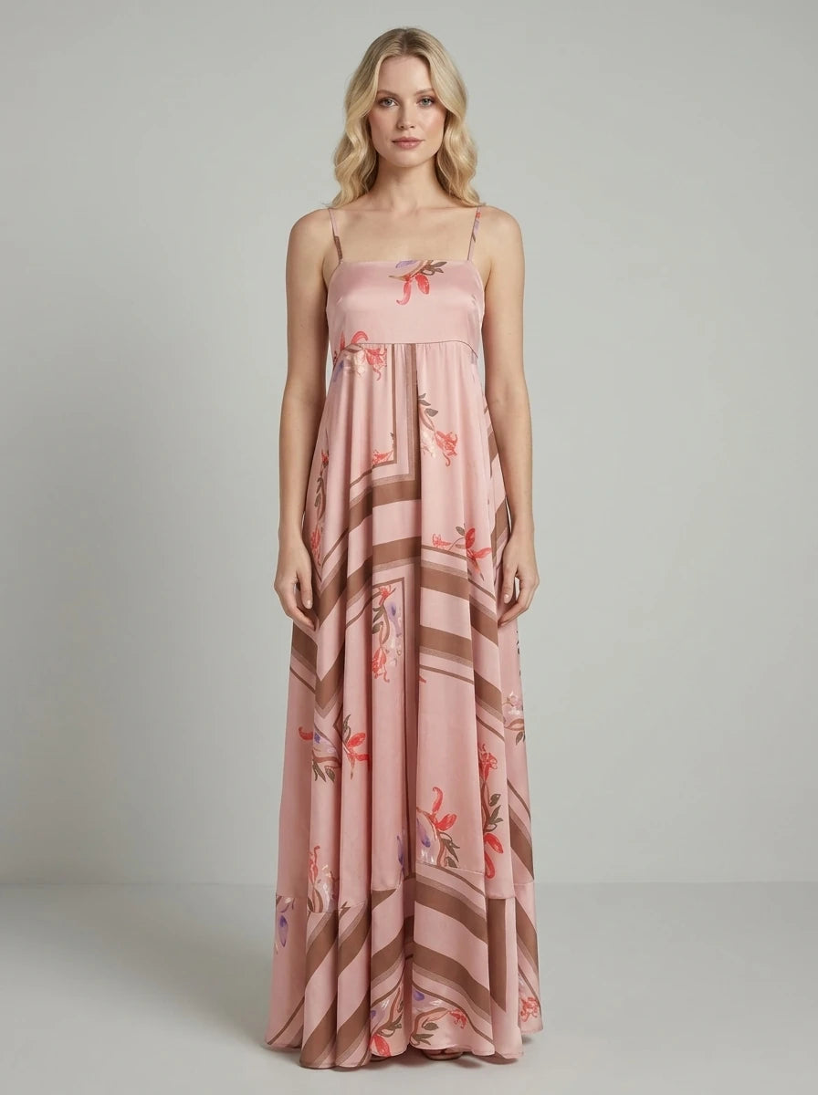 Blush Floral Square Neck Satin Maxi Dress Main image