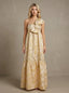 Gold Floral Metallic One Shoulder Maxi Dress