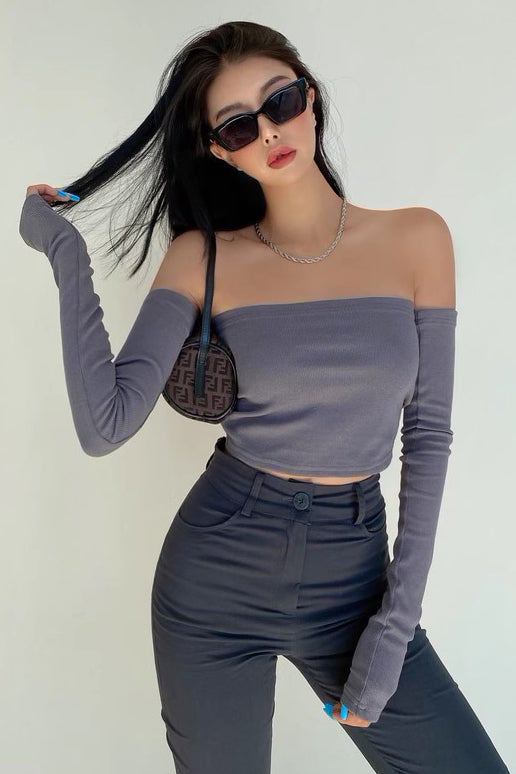 Sexy One Line Neck Tight Tank Top And Long Sleeve Main image