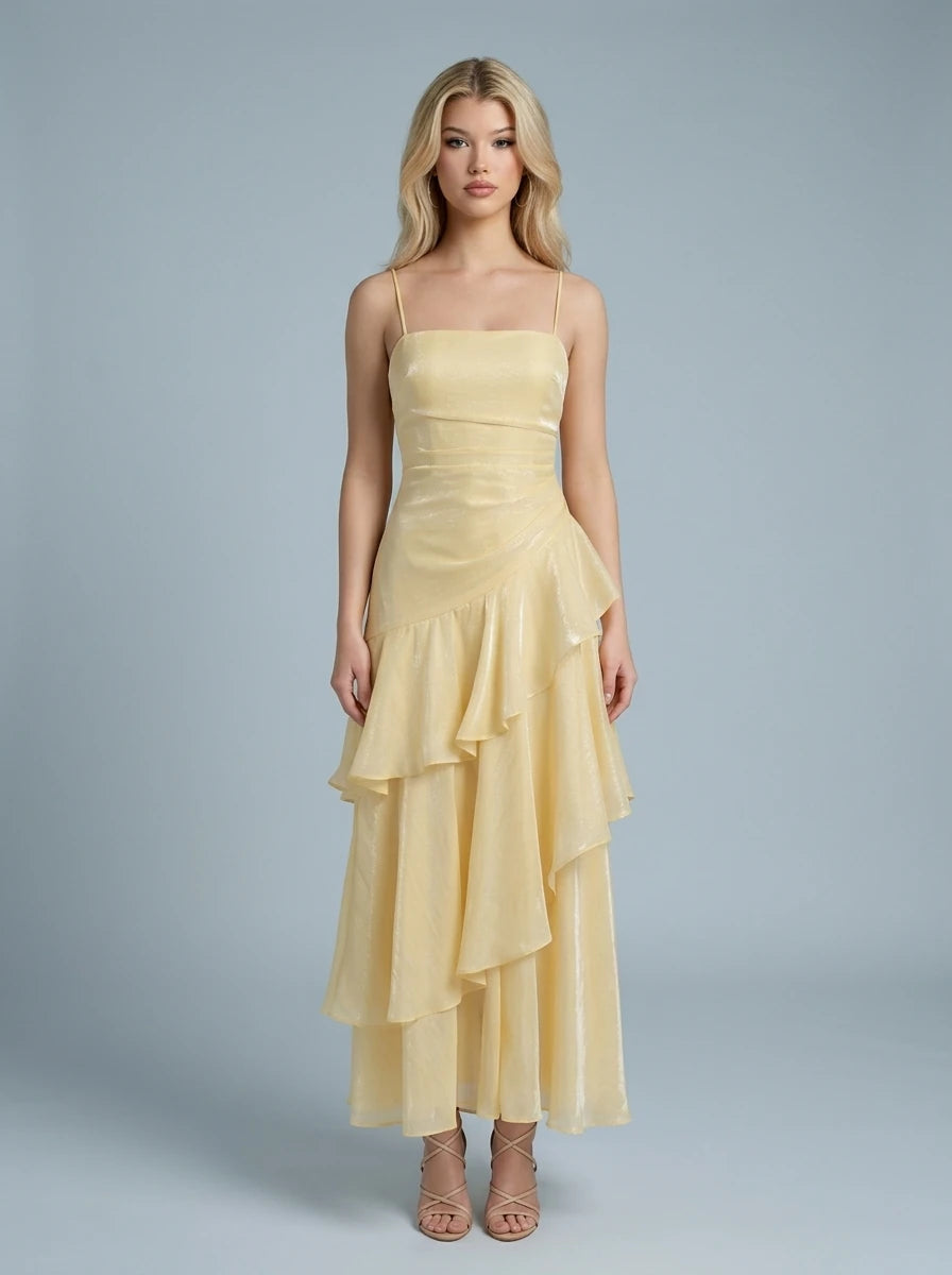 Metallic Gold Tiered Ruffle Maxi Dress Main image