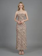 Tan Geometric Print Strapless Mesh Midi Dress