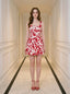 Red Floral Square Neck Skater Mini Dress