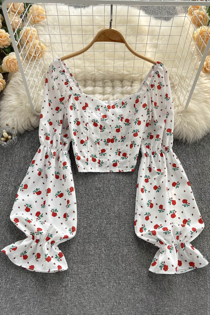 Elastic Waist Ruched Slim Tops Style Print Short Beach Blouses Main image