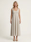 Tie Strap Empire Waist Linen Maxi Dress Beige