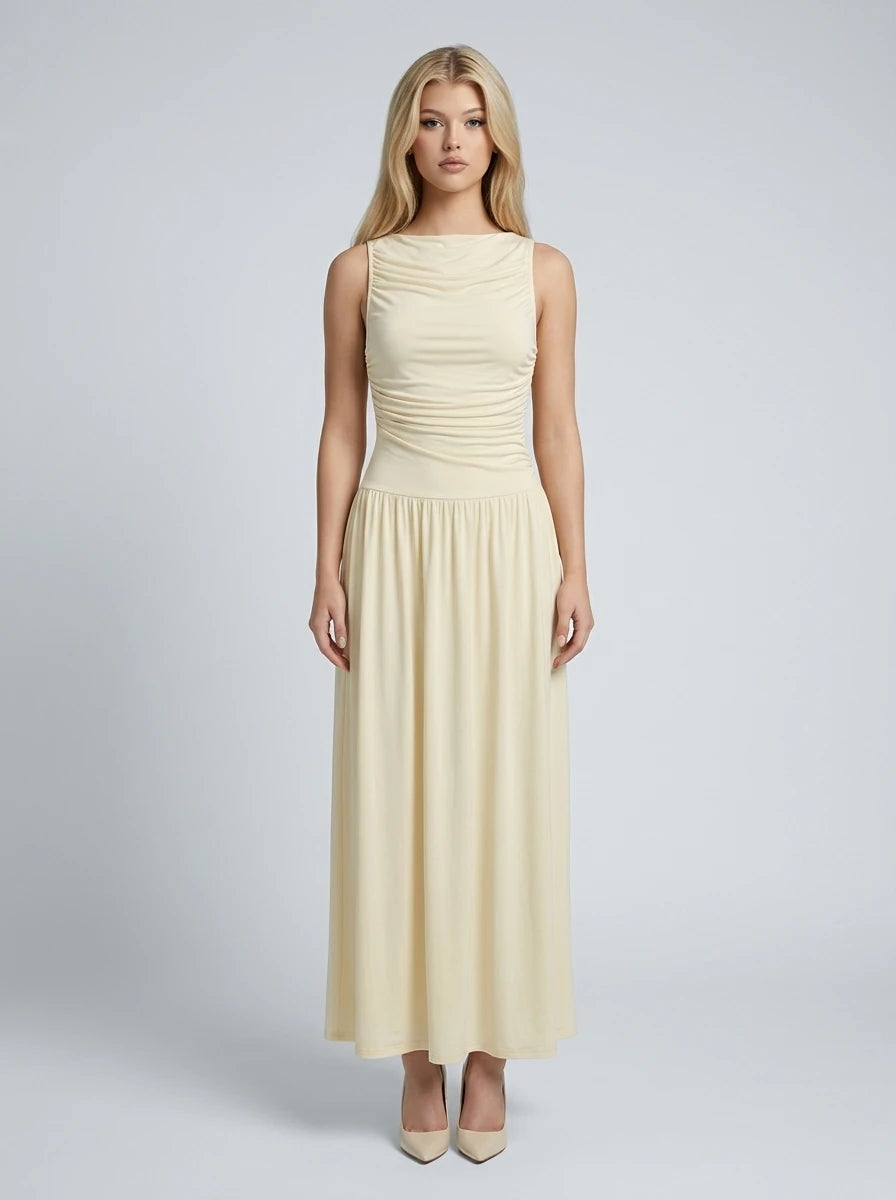 Ruched Bodice Sleeveless Maxi Dress - Champagne Main image