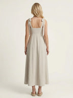 Tie Strap Empire Waist Linen Maxi Dress Beige