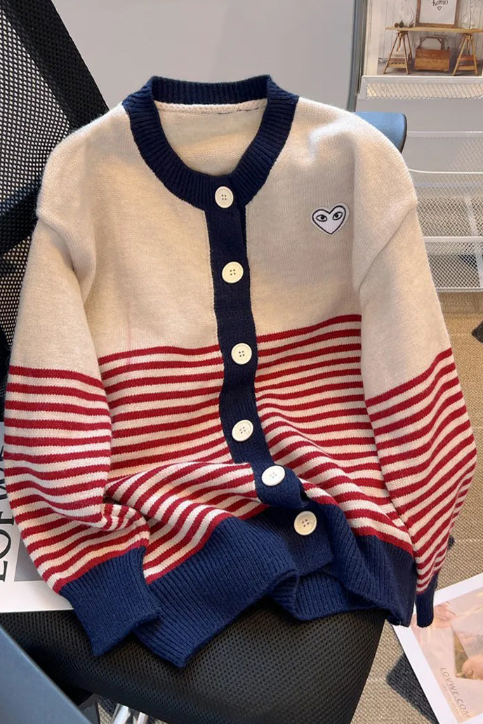 Knitted Cardigan Sweaters Casual O-neck Striped Knitwear Coats Main image