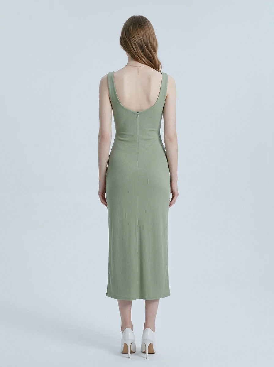 Sage Green Twist Front Cut-Out Midi Dress Secondary image