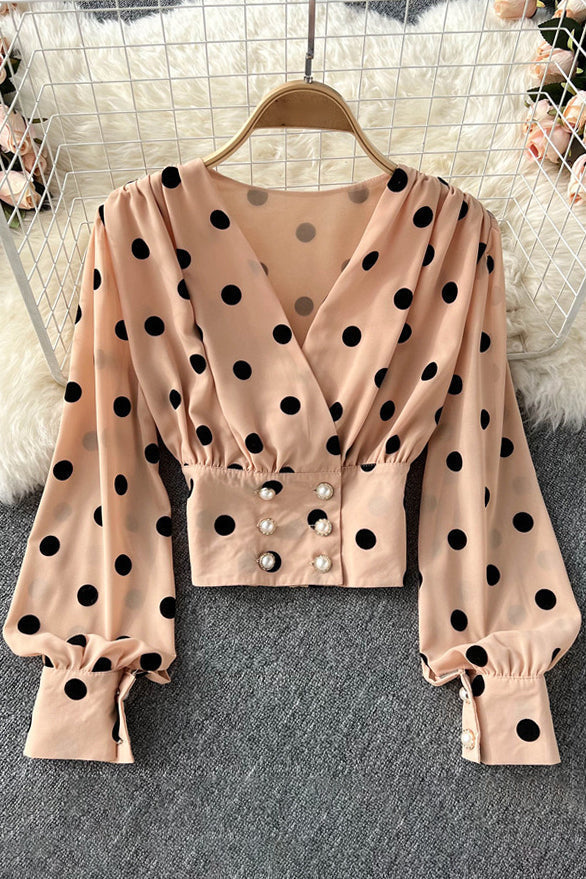 Polka Dot Shirts Vintage Double Breasted Long Sleeve Slim Tops Main image