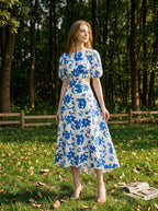 Blue Floral Cut-Out High-Low Maxi Dress