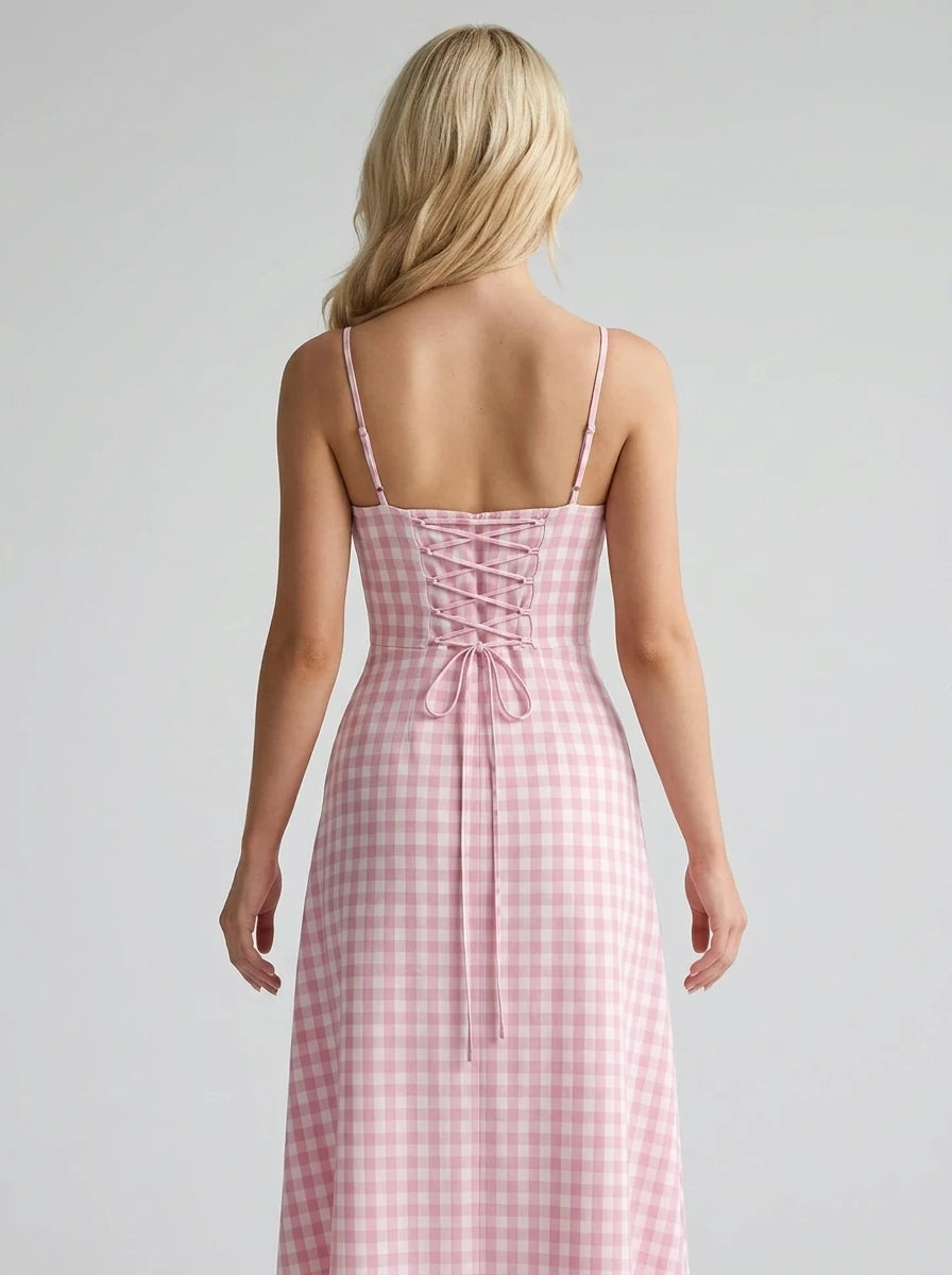 Pink Gingham Corset Back Midi Dress Secondary image