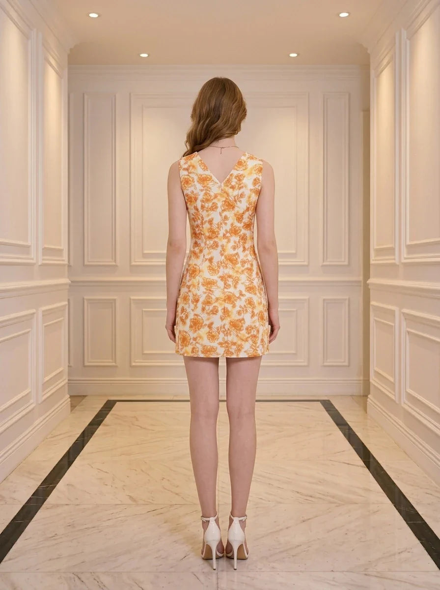 Vibrant Orange Floral V-Neck Sleeveless Mini Dress Secondary image