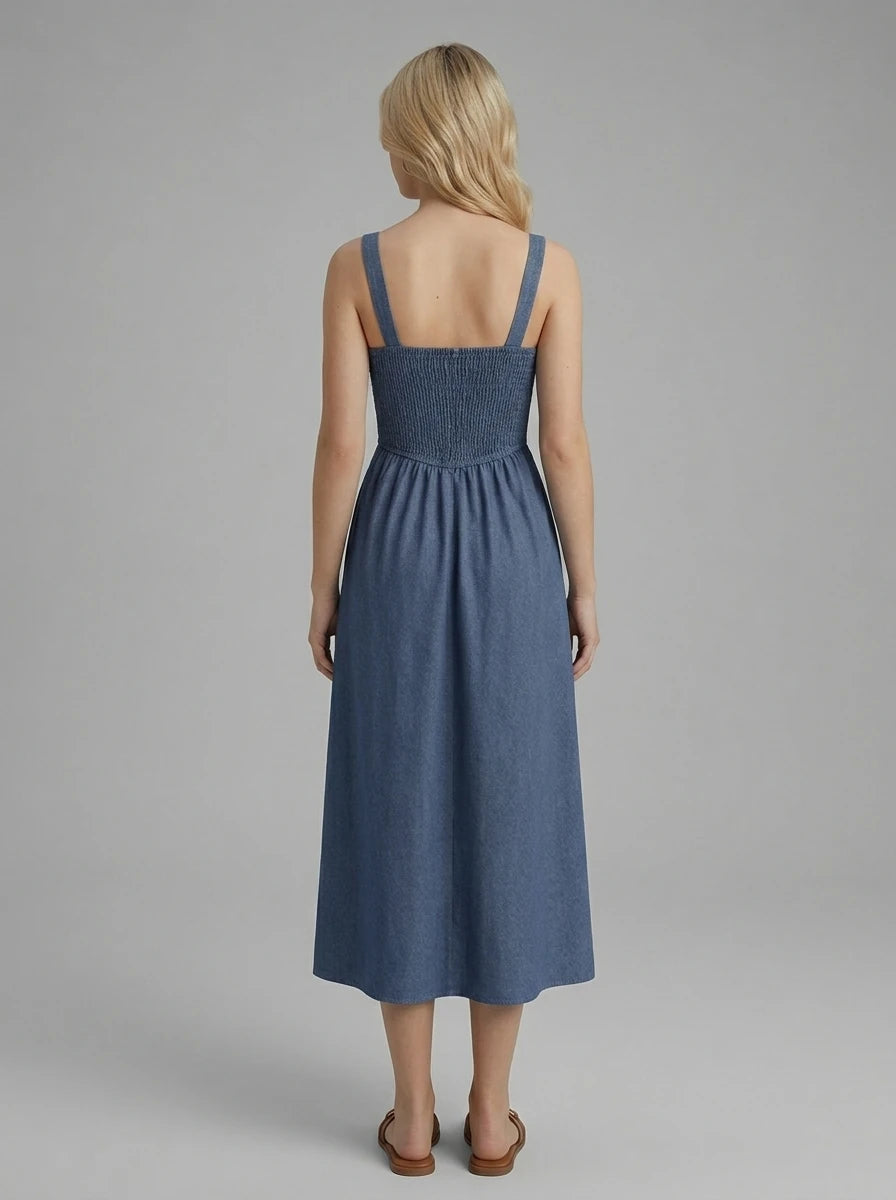 Square Neck Bust Tie Midi Dress Blue Secondary image
