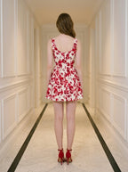 Red Floral Square Neck Skater Mini Dress