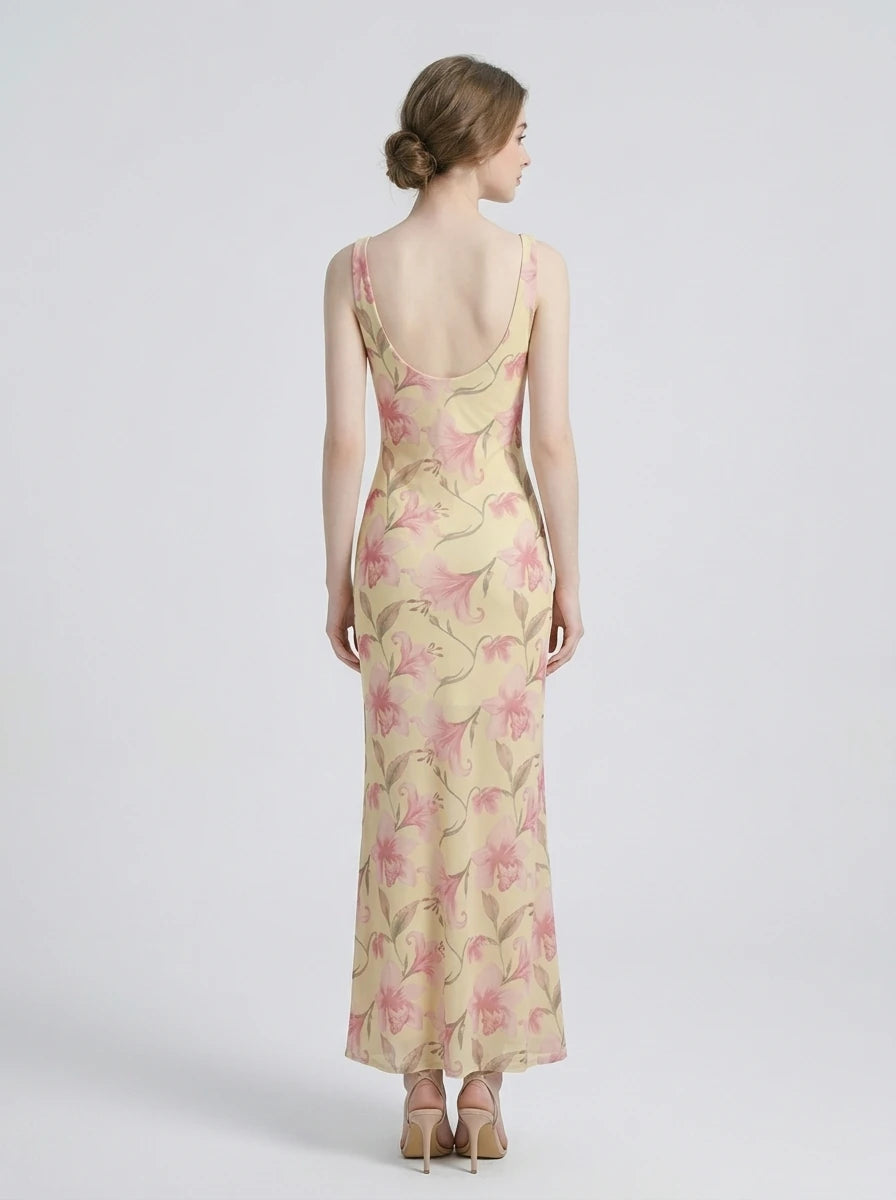 Pink Floral Print Sleeveless Bodycon Maxi Dress Secondary image
