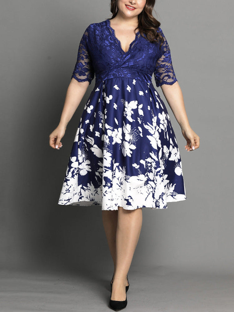 Lace Patchwork Butterfly Print Dress Main image